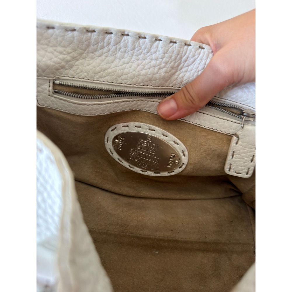 Fendi Selleria White Pebbled Leather Mini Handbag Sterling Silver Plaque Handbag - Picture 6 of 10